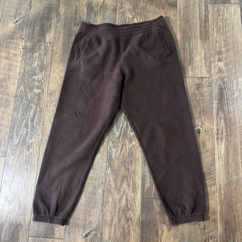 DKNY Sport Mens Chocolate Brown Fleece Joggers Tapered Sweatpants Large